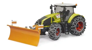 Bruder 3018 Claas Axion 950 se sněhovými řetězy a radlicí