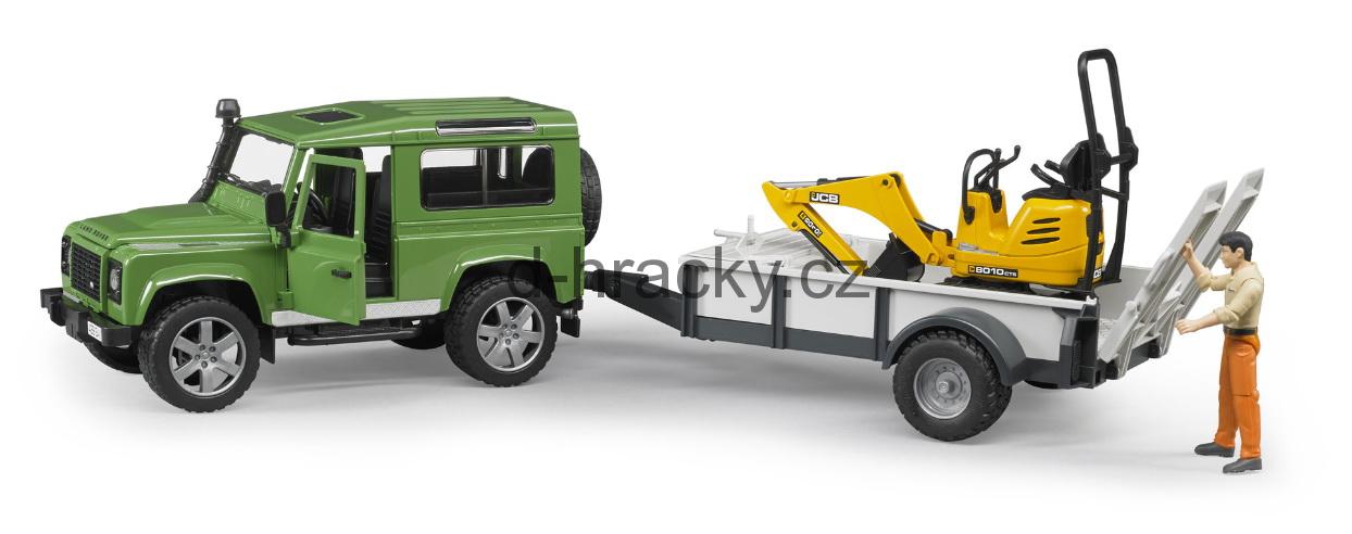 Bruder 2593 Land Rover + přepravník a mikrobagr JBC