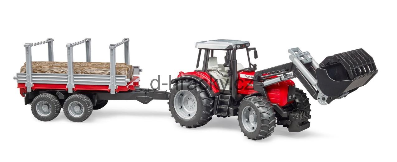Bruder 2046 Massey Ferguson 7480 s nakladačem a přívěsem na dřevo