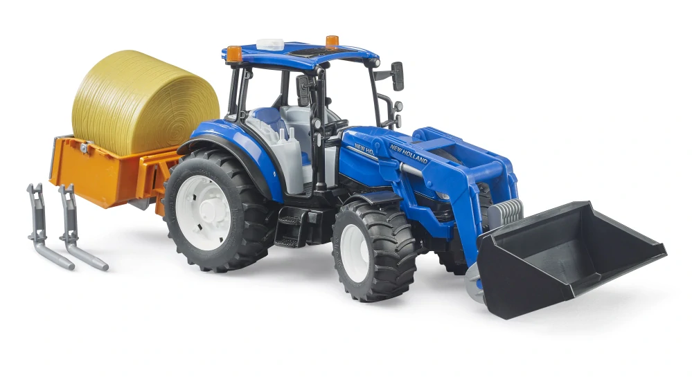 Bruder 2187 New Holland T5.120 s čelním nakladačem, sklápěcím boxem a vidlemi