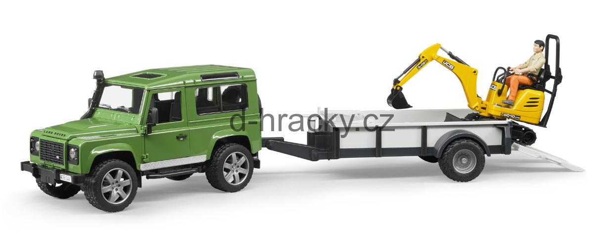 Bruder 2593 Land Rover + přepravník a mikrobagr JBC