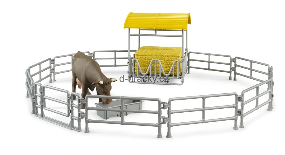 Bruder 62612 Stojan na seno s plotem, žlabem a krávou