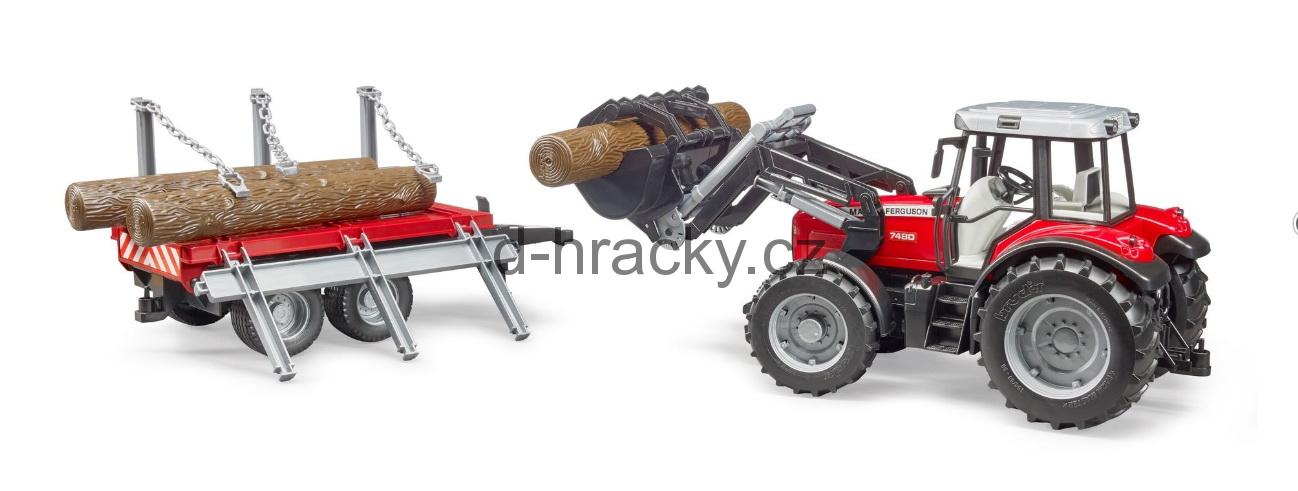 Bruder 2046 Massey Ferguson 7480 s nakladačem a přívěsem na dřevo