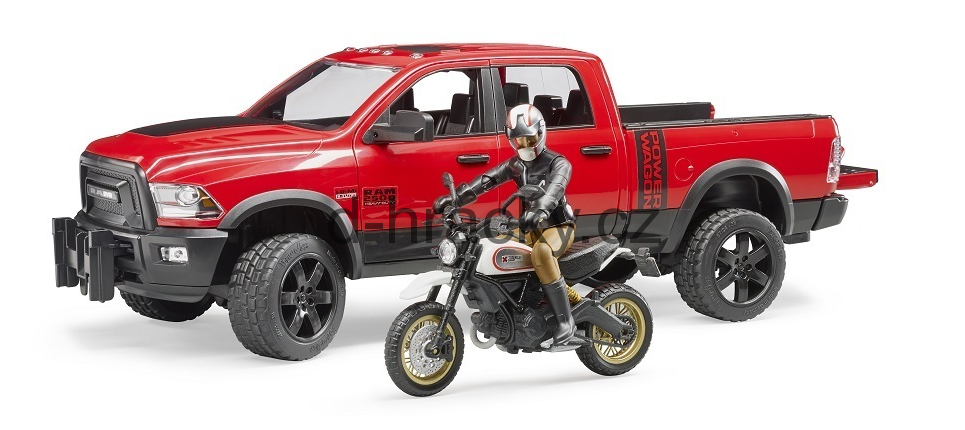 Bruder 2502 Terénní auto RAM s motorkou Ducati a jezdcem